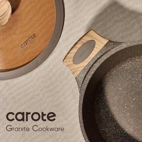 CAROTE 26pcs Pots and Pans Set, Nonstick Cookware Sets | Induction Kitchen Cooking Set, Special Texture Design, Ultra Durable, Easy Food Release, Even Heating, with Frying Pans Set