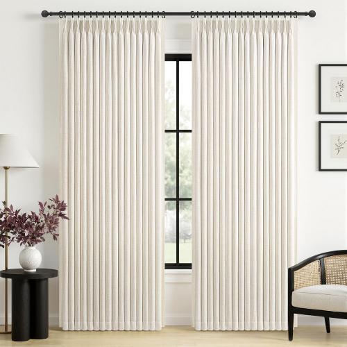 70 Inch Extra Wide Blackout Tall One Curtains for Large Windows 66 Living Room,Pinch Pleated Thick Drapes Sliding Glass Patio Door Memory Trained Heavy Duty Linen Thermal 70Wx108Lx 1 Panel,Birch