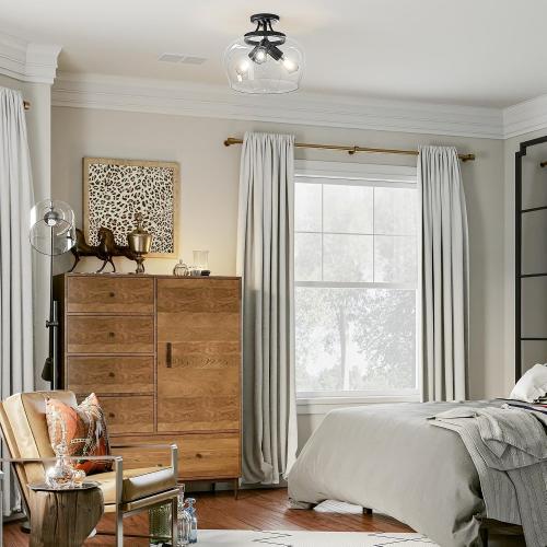 VONLUCE Semi Flush Mount Ceiling Light, 13.8 Ceiling Light Fixture with Clear Glass Shade, E26 Base, 3-Bulb Industrial Lighting Fixture for Hallway Entryway Bedroom, Matte Black, ETL Certificated