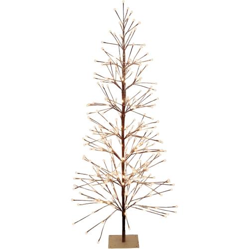 Alpine Corporation 71 Tall Flocked Artificial Brown Christmas Tree with 296 Warm White LED Lights, Indoor/Outdoor Holiday Decoration