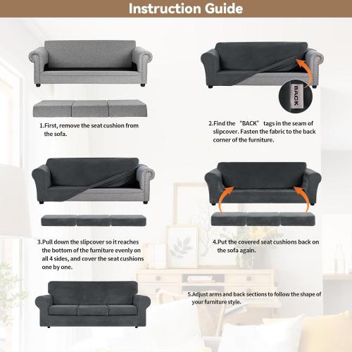 WEERRW 4 Pieces Couch Cover for Sofa Velvet Sofa Covers Washable, Dark Grey