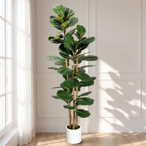 Artificial Fiddle Leaf Fig Tree in Modern White Planter, 5ft