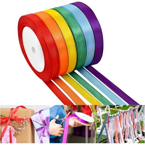 NACHLYNN 150 Yards Rainbow Satin Ribbon 3/8 inch Wide Polyester Fabric Ribbon Use for Gift Wrap Wedding Bridal Baby Shower Bows Decor Flower Bouquet Crafts