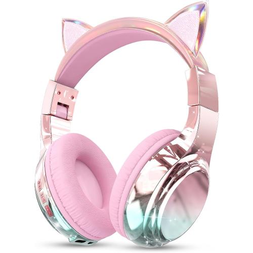 QearFun Kids Cat Ear Bluetooth Headphones, 60H, 74/85/94dB Volume Limit