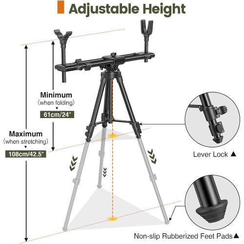 Hunting Rests, Shooting Tripod with Dual Frame, Flexible Orientation, Adjustable Height, Shooting Tripod Max Provide Maximum Shooting Stability for Outdoors, Ground Blinds and Hunting