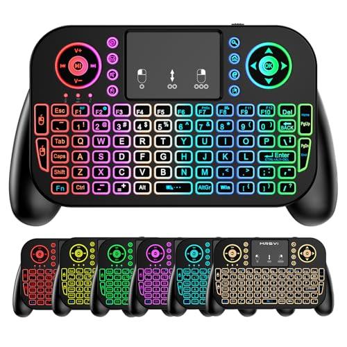 Mini Keyboard with Touchpad-2.4GHz & Bluetooth Dual-Mode,7-Color Backlight, Multimedia Hotkeys, Rechargeable, for Android TV Box, Smart TV, Projector, PS3, PC, Tablet, Windows/iOS/Android
