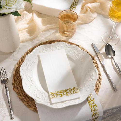 BESTVIP 1 Pack‼️ Disposable Hand Towels for Bathroom, Linen Feel, Gold