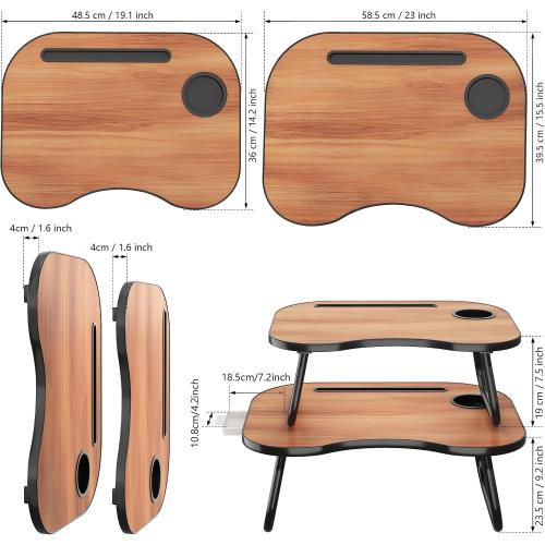 Lap Desk for Laptop Bed Trays for Eating and Laptops Breakfast in Bed Laptop Stand TV Trays for Bed with Cup Holder/Drawer for Sofa/Couch Portable Foldable (Black Walnut, L(23×16) Drawer)