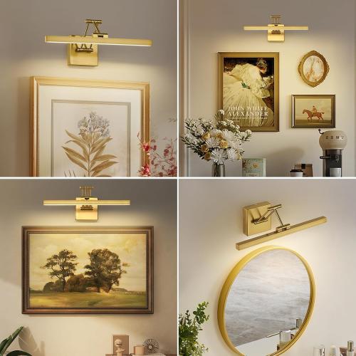 Hard-Wired Picture Light Dimmable LED Picture Lights for Paintings 15.7 Inch Brass Metal Body Wall Pictures with Adjustable Gold Swing Arm Art Display Lamps 7W 3000K Warm White Book Light
