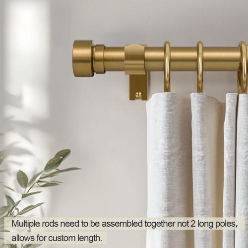 Warm Gold Curtain Rods for Windows 72 to 144 Inches Adjustable Length Heavy Duty 1 Diameter Brass Bronze Long Window Curtain Rod with Solid Metal Finials for Outdoor Farmhouse Bedroom Living Room