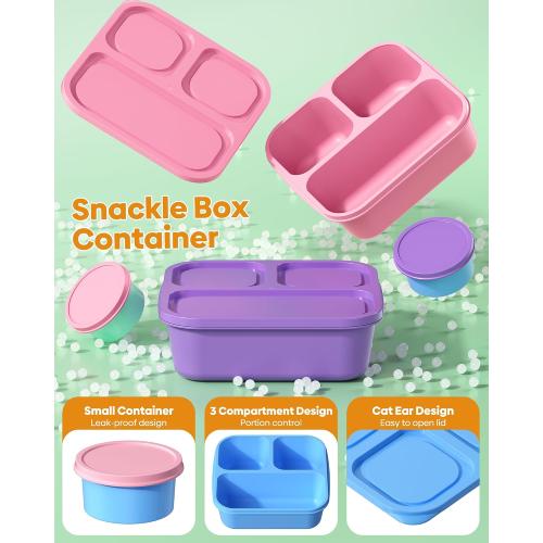 Canfanni 4 Pcs Bento Box Set, Reusable 3 Compartments Snack Boxes with 2 Leakproof Small Containers, Stackable Meal Prep Lunch Containers for School, Work, and Travel