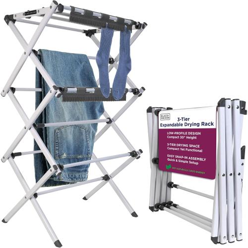 BLACK DECKER Space Saving 3-Tier Expandable Clothes Drying Rack, Foldable Laundry Rack for Indoor Air Drying, Rust Resistant Steel, 24.6 Ft Drying Space, White