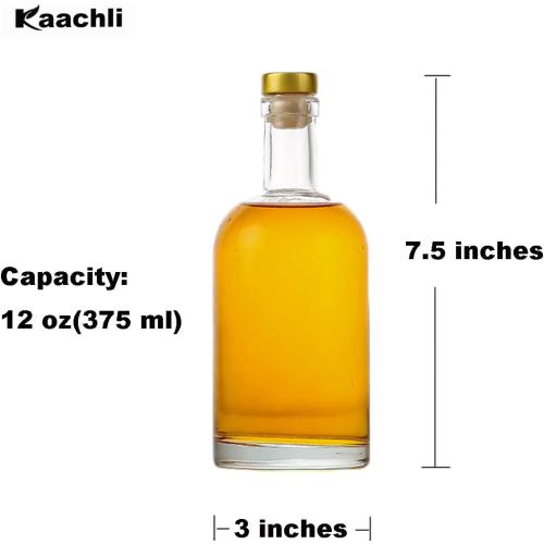 Clear Glass Bottles 12 oz - 375ml [Pack of 6] for Wine Beverages Drinks Oil Vinegar Kombucha Beer Water Soda with Cork Stopper Airtight Lid