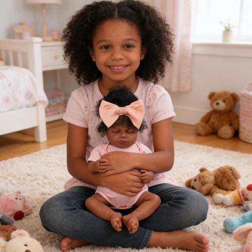 18 Inch Realistic Black Reborn Baby Doll Closed Eyes – Lifelike African American Sleeping Baby Doll with Hand-Rooted Curly Hair & Soft Cloth Body, Realistic Newborn Gift for Kids and Collectors
