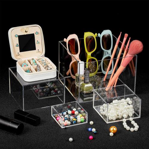 6 Pcs Acrylic Risers Cube Stands, Clear, 3 to 8 Inch, Square