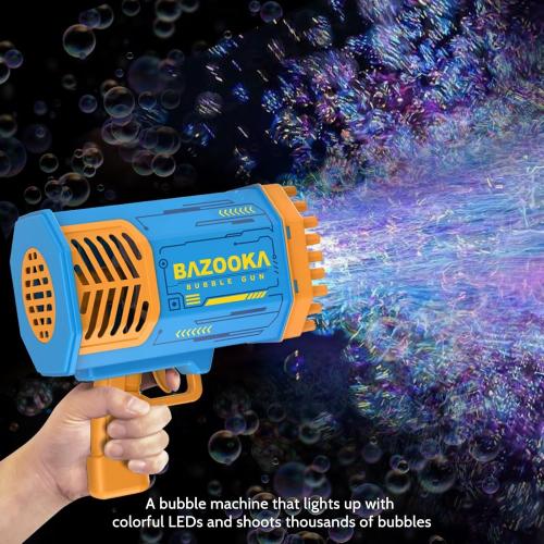 Deserthome 69-Hole Blue Bubble Bazooka Gun with Lights & Bubble Solution