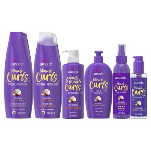 Aussie Miracle Curls Set: Shampoo  Conditioner  Deep Hydration  Spray Gel  Detangling Milk  and Oil Hair Treatment  Curl Oil  Coconut & Jojoba  Frizz