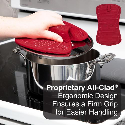 Set of 2 All-Clad Premium Pot Holder & Heating Pad,  Heat Resistant to 500 Degrees, 100% Cotton  for Kitchen and Barbeque, Chili Red