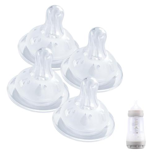 4 Pack Bottle Nipples Compatible with Mam Bottle, Soft Silicone Nipples for Bottle, Fit for MAM Bottles, Medium Flow, 3  Months