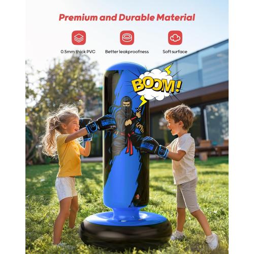 QPAU Punching Bag for Kids, 66 Inch Stable Inflatable Boxing Bag with Boxing Gloves, Stand Kids Punching Bag Toy for Boys & Girls Age 6-12, Boxing Set for Practicing Karate, Taekwondo, MMA