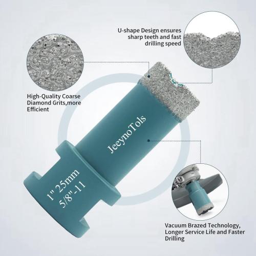 JeeynoTols Diamond Core Drill Bits Set 9pcs(4/5,1,1-3/8,2,2-1/2,4 Drill Bit 2 Beveling Chamfer Bit 2 Adapter) for Ceramic,Tile,Marble,Porcelain for Drilling,Shape,Enlarge,5/8-11 Thread