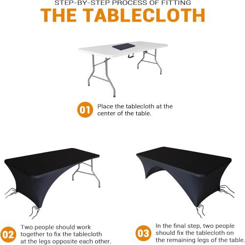 Eurmax USA 2-Pack Spandex Table Cover 5 ft. Fitted 30  Colors Polyester Tablecloth Stretch Spandex Table Cover-Table Toppers,5 FT Table Cover Open Back（Black）