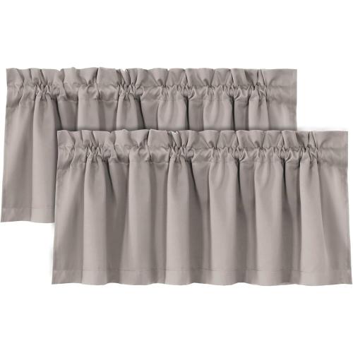 H.VERSAILTEX 100% Blackout Valances for Windows,Kitchen Window Valance Curtains for Living Room/Bedroom/Bathroom Privacy Decorative Rod Pocket Small Short Grapes 2 Pack, Warm Taupe