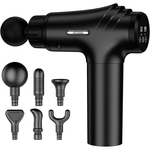 AYURA Massage Gun Deep Tissue, Muscle Massager Gun for Pain Relief, Percussion Massage Gun with 30 Speeds & 6 Heads, Portable Handheld Back Massage Gun for Athlets Men Women