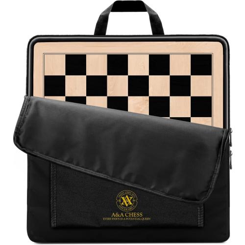 A&A 17.25 Professional Wooden Chess Board with Storage Bag/Ebony Wood & Maple Inlay / 1.75 Squares w/o Notation
