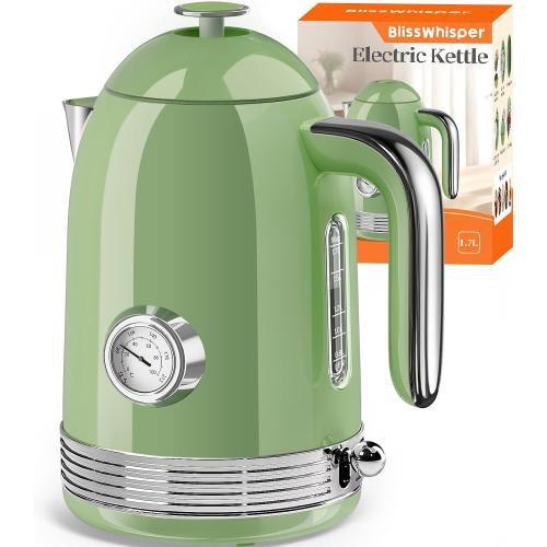 Electric Kettle, 1.7L Tea Kettle with Thermometer, Retro Green