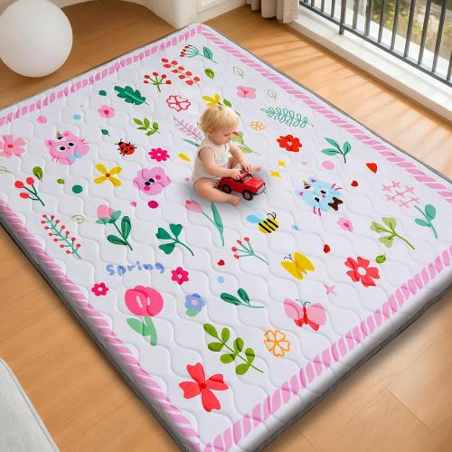 LIGHT DIRT‼️‼️ Baby Play Mat for Floor, 72'' x 48'' Thicken Foam Soft Padded Mat for Baby, Playpen Mat for Toddlers Infant Kids, Machine Washable, Non-Slip Bottom Safe for Crawling (Flower)