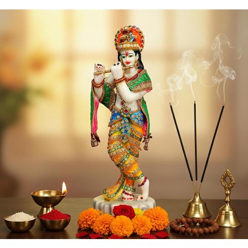 Esplanade Lord Krishna Kishan Gopal God Murti Idol Statue Sculpture Resin - multicolor