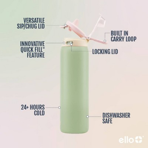 Ello Pop and Fill 22oz Stainless Steel Water Bottle Mint