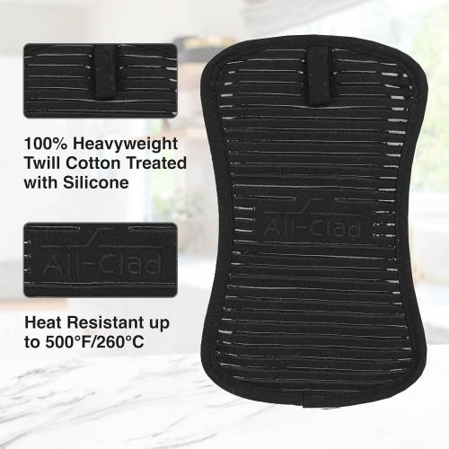 Set of 2 Color Black All-Clad Premium Pot Holder & Hot Pad: Heat Resistant to 500 Degrees - 100% Cotton, 10x6.25 Hot Pad for Kitchen and Barbeque,