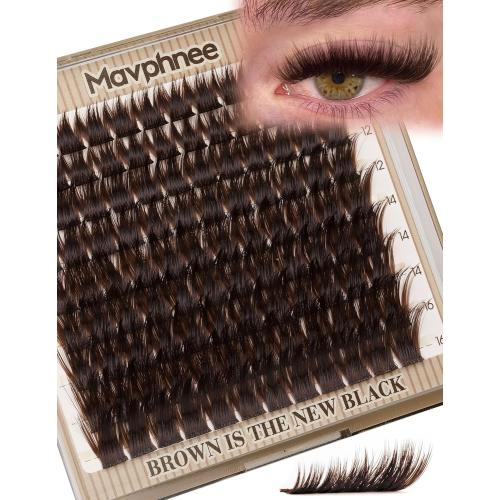 Brown Eyelash Clusters Wispy Volume Cluster Lashes Faux Mink Lash Clusters Fluffy Cluster Eyelash Extensions Thick Lash Extensions Dark Brown Individual Lashes Clusters (108PCS, CC Curve, 10-16MM)