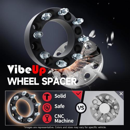 VibeUp 5x4.5 Wheel Spacers, 1 5x114.3mm Hub Centric Spacer for Ford Edge 07-13; Jeep Liberty 06-12; Ford Ranger 98-01, 25.4mm Wheel Adapter 82.5mm Hub Bore with 1/2 x20 Studs Black 2pcs