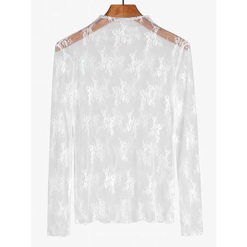 Women Sexy Lace Layering Tops Sheer Mesh Shirts Long Sleeve See Through Crop Top