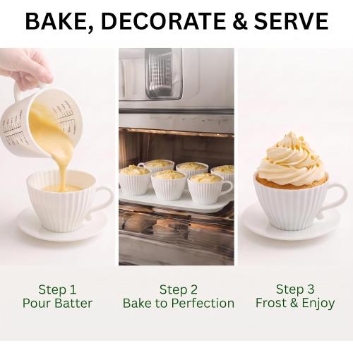 Evelots 12-Piece Silicone Teacup Cupcake Molds, 6 Cups & Saucers, BPA-Free