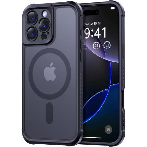 iPhone 16 Pro Max Case, [Full Camera Protection] [Compatible with Magsafe] Military-Grade Shockproof, Anti-Fingerprint Translucent Matte Phone Case,Black