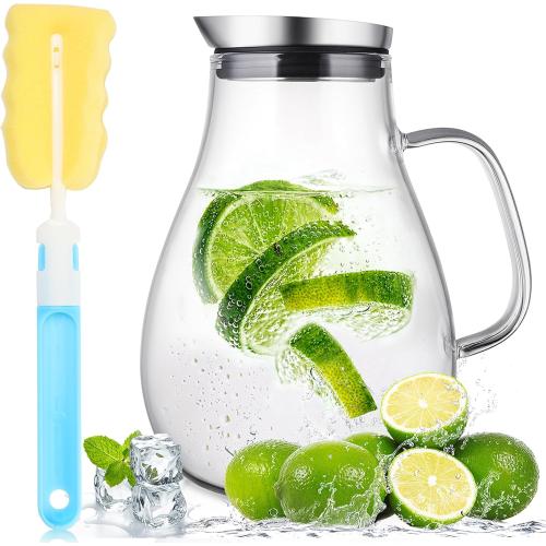 SUSTEAS 2 Liter 68oz Glass Pitcher with Lid and Handle, Borosilicate