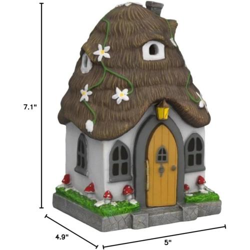 WILD PIXY Fairy Garden House - Glow in The Dark Fairy Cottage with Opening Door and Solar LED Light, Beautiful Miniature Garden Decoration for Indoor or Outdoor Fairy Gardens - 7.1 Fairy House