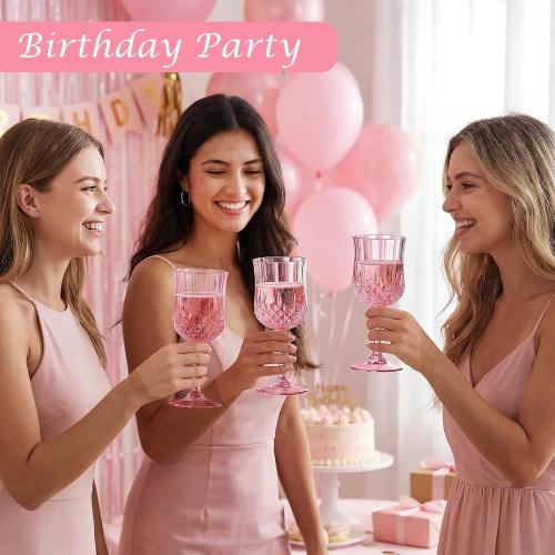 Plastic Wine Glasses , 7.7 oz Reusable Plastic Goblets, Pink