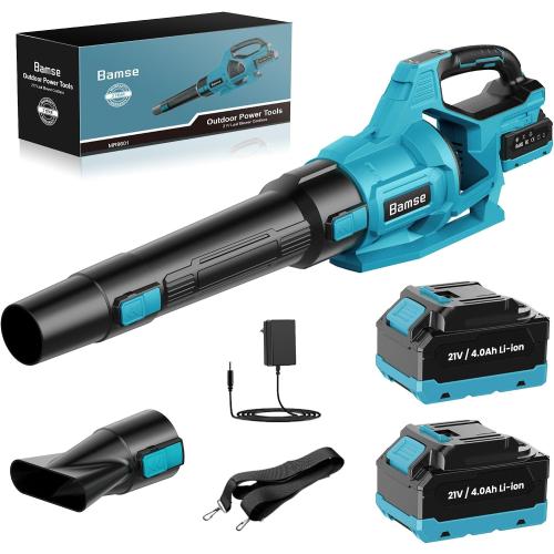 Leaf Blower Cordless 21V, Battery Leaf Blower with 2 x 4.0Ah Batteries and Charger, 3 Speed Modes, Handheld Cordless Blower for Lawn Care, Blowing Leaves, Small Gravel, Blue
