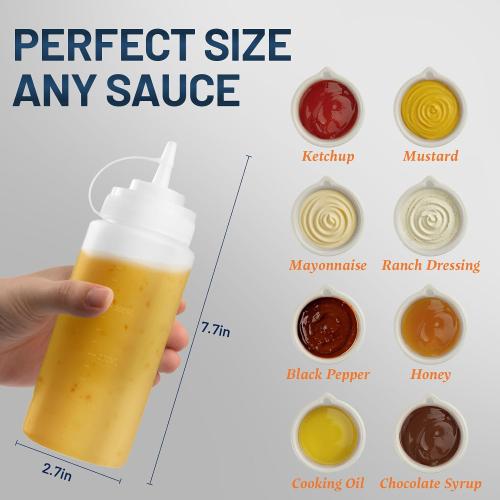 16 oz Condiment Squeeze Bottles, Squeeze Bottles for Sauces, Syrup Bottles