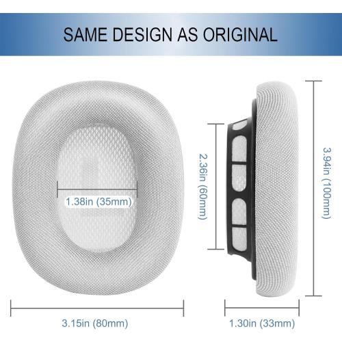 GEVO Upgraded Ear Cushions Replacement Earpads for AirPods Max 1 & 2 Headphones, Mesh Fabric Ear Pads Ear Covers Cups with Memory Foam and Magnet for AirPods Max 1 & 2 (Silver)