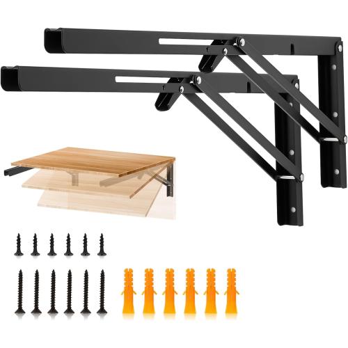 JOY DECOR Matte Black Folding Shelf Brackets, 20 Inch, 2 Pack