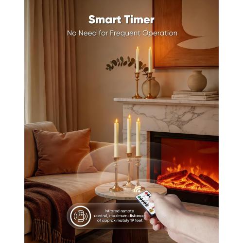 Homemory 2 Pcs Real Wax Made Flameless Taper Candles with Remote and Timer, 9.6 Ivory Battery Operated Candle Stick Flickering, Led Taper Candles with Lifelike Flame for Indoor Home Decor