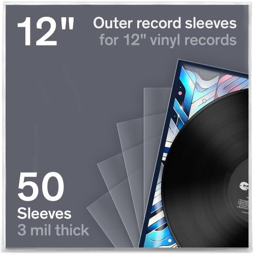 Boundless Audio Vinyl Record Sleeves - 50 x Premium Outer Vinyl Sleeves for Records - 12.75 x 12.75 Heavy Duty 3 Mil Thick Crystal Clear Polypropylene