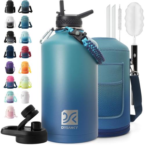 DYSANKY 1 Gallon Insulated Water Bottle w/Straw & Portable Carrier Bag
