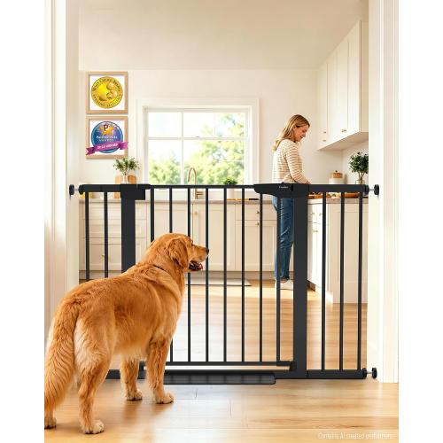 Cumbor 30-46 Baby Gate for Stairs, Auto Close Dog Gate for the House Black